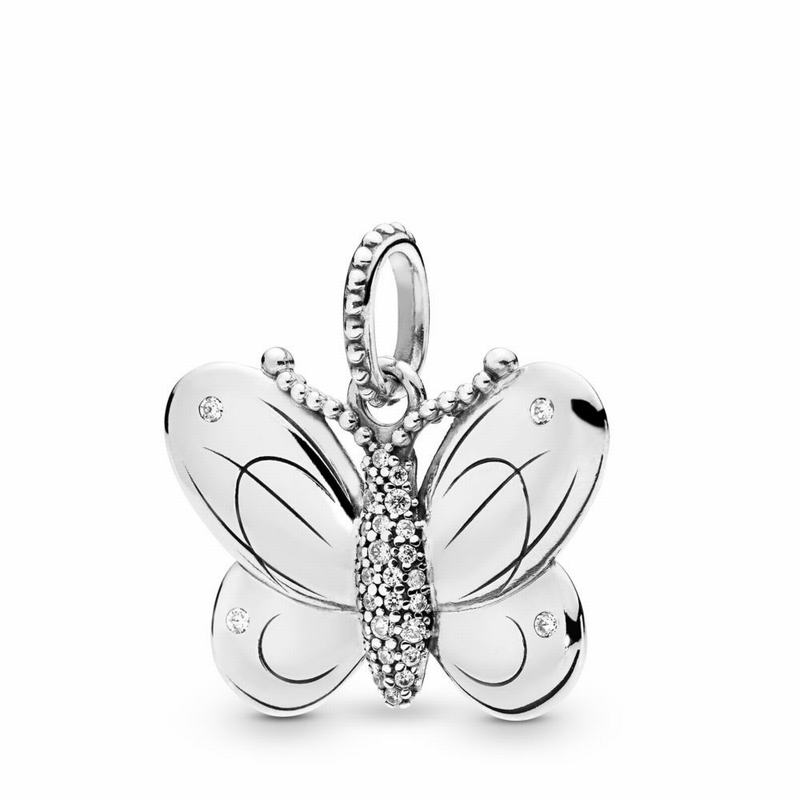 Pandora Decorative Butterfly Pendant Ireland - Sterling Silver/Cubic Zirconia - 419506UIN